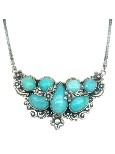 Sterling Silver & Amazonite Bib Necklace - QINTI The Peruvian Shop