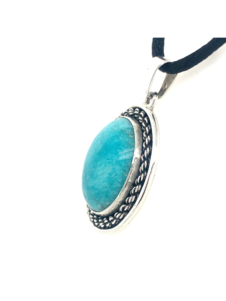 Sterling Silver & Amazonite Round Pendant - QINTI The Peruvian Shop