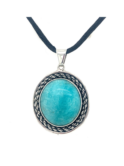 Sterling Silver & Amazonite Round Pendant - QINTI The Peruvian Shop