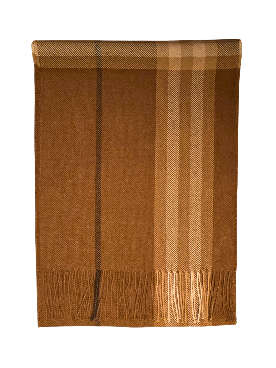 Baby Alpaca Plaid and Stripe Scarf Camel - QINTI The Peruvian Shop