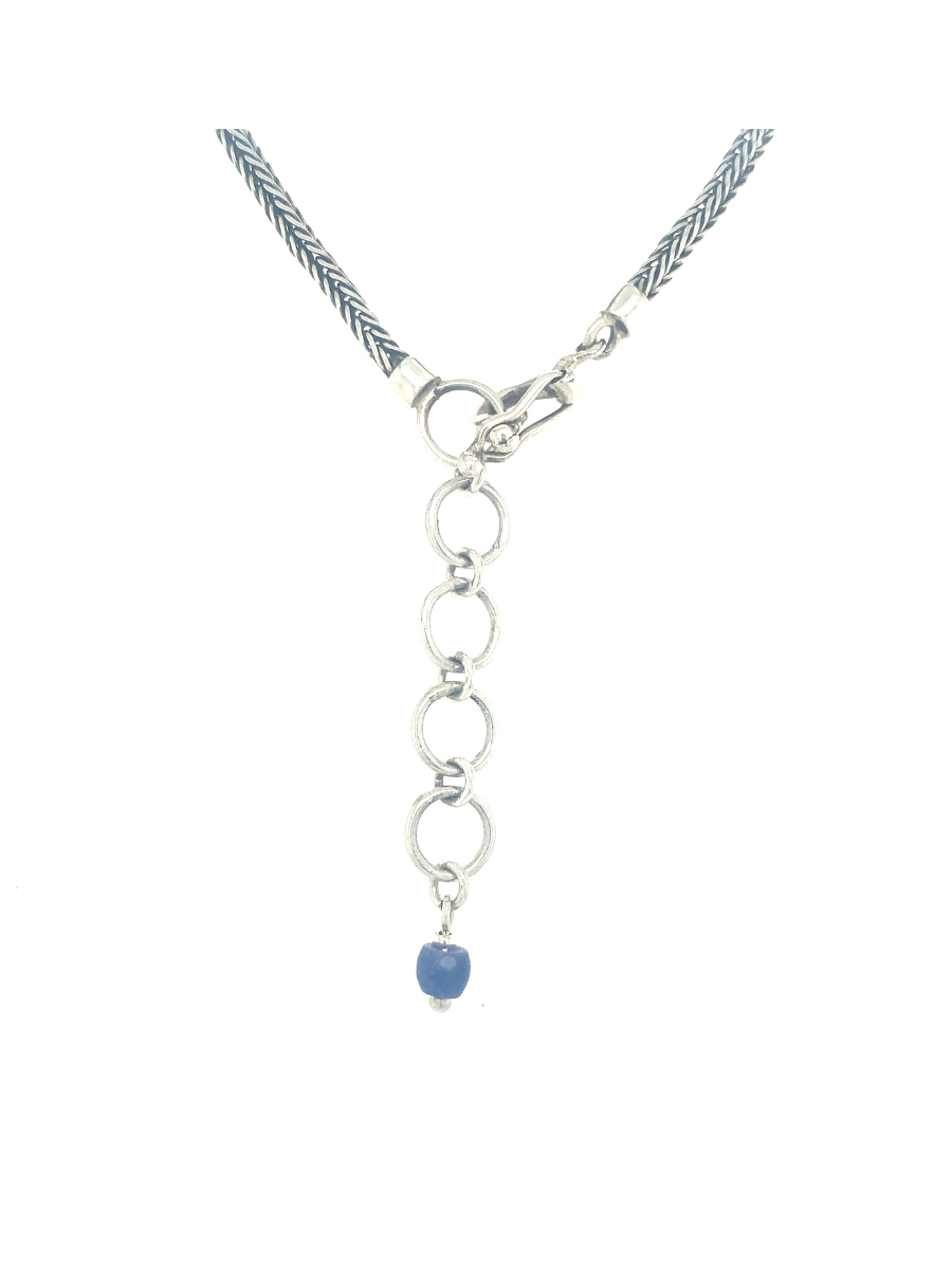 Clasp. Handcrafted Sterling silver statement necklace with Blue Sodalite 'lenguetas' - QINTI The Peruvian Shop