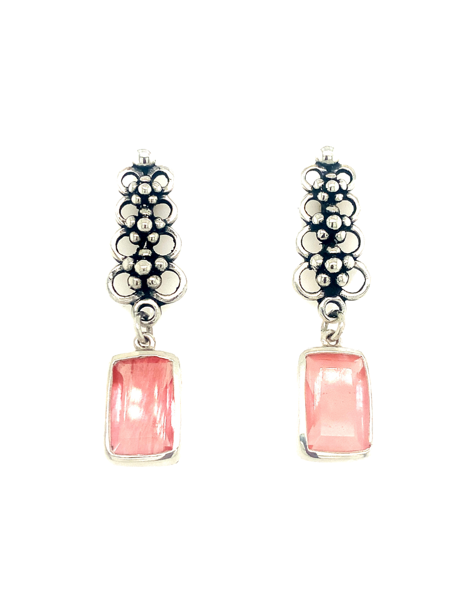 Handcrafted Sterling Silver & Faceted Cherry Quartz Earrings - QINTI The Peruvian Shop