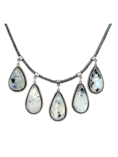 Sterling Silver & Rainbow Moonstone Teardrop Necklace - QINTI The Peruvian Shop