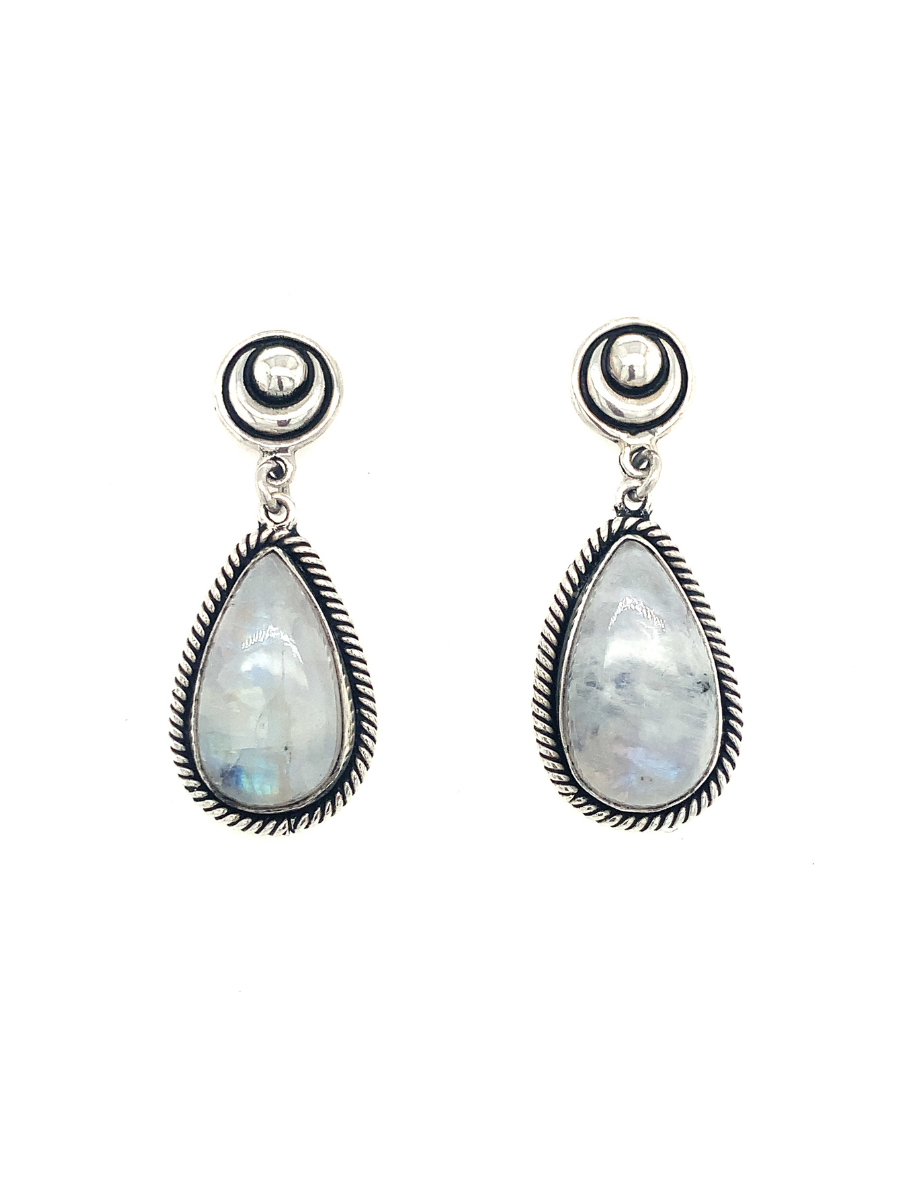 Sterling Silver & Rainbow Moonstone Teardrop Earrings - QINTI The Peruvian Shop