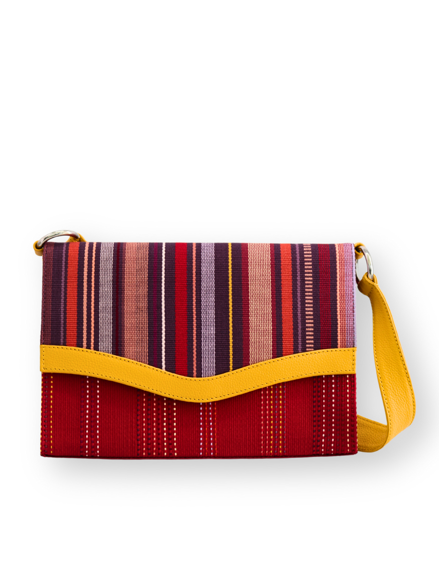 Handwoven Handbag with Leather Purple Multi - QINTI The Peruvian Shop