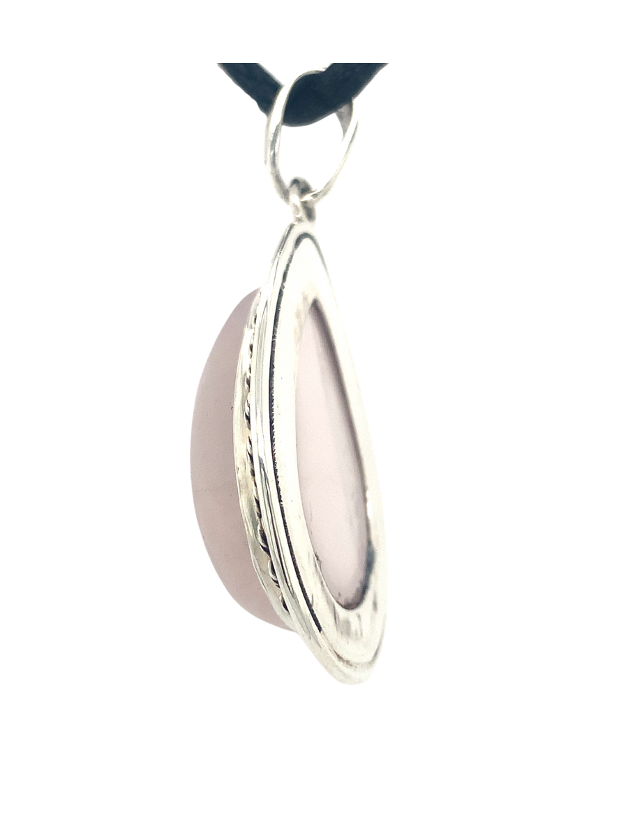 Sterling Silver & Rose Quartz Teardrop Pendant with Rope - QINTI The Peruvian Shop