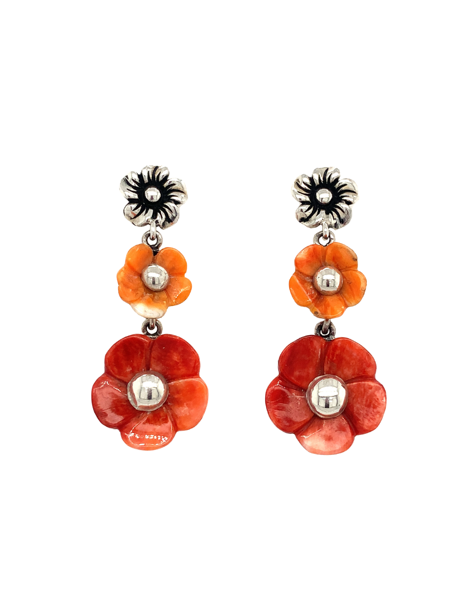 Sterling Silver & Spondylus Shell Flower Earrings - QINTI The Peruvian Shop