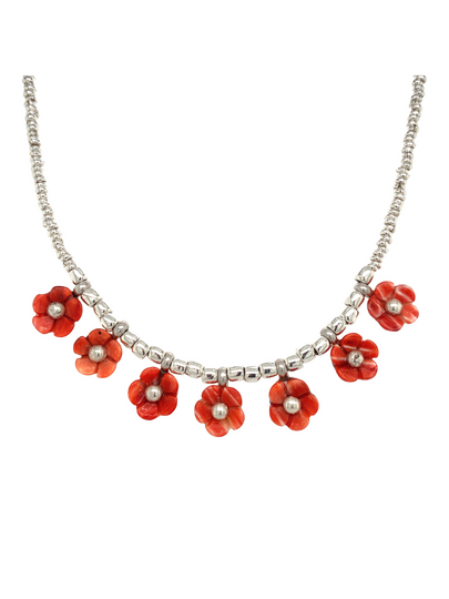 Sterling Silver & Spondylus Shell Flower Necklace - QINTI The Peruvian Shop