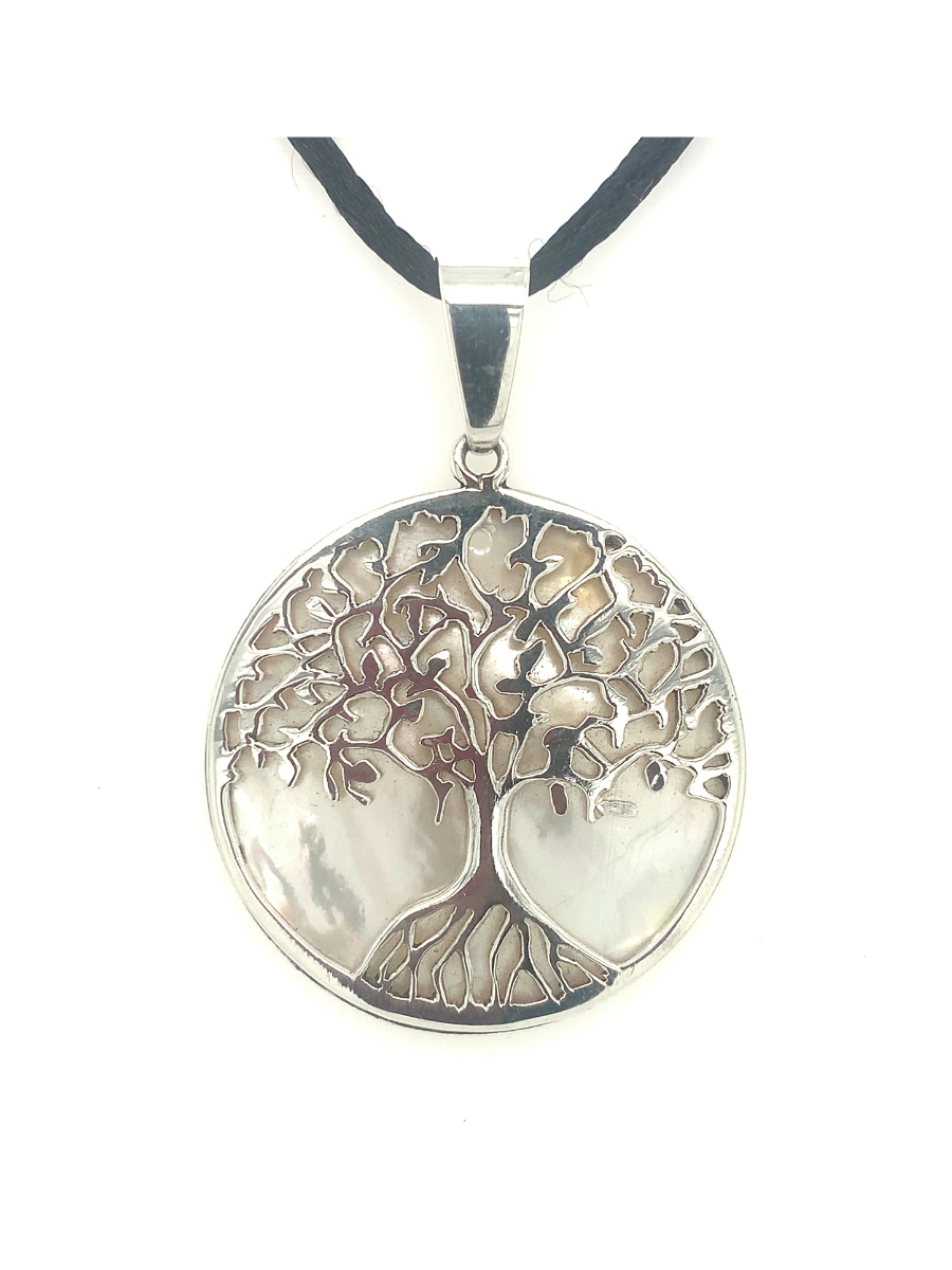 Sterling Silver & Carved Mother-of-Pearl Pendant Tree of LIfe - QINTI The Peruvian Shop