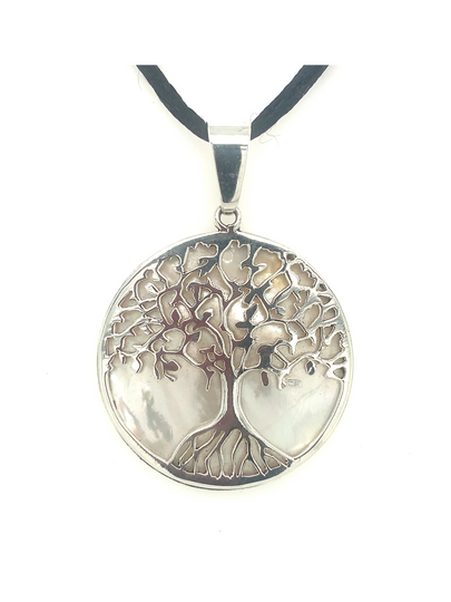 Sterling Silver & Carved Mother-of-Pearl Pendant Tree of LIfe - QINTI The Peruvian Shop