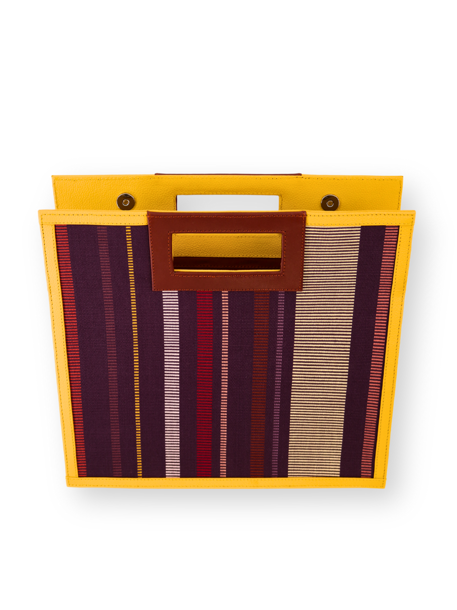 Handwoven Trapecio Handbag Purple Red with Yellow Leather Trim - QINTI The Peruvian Shop