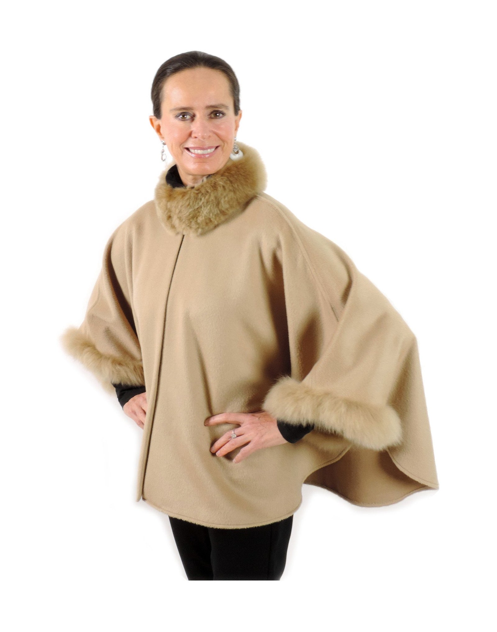 Wrap Coat with Shawl Collar in Alpaca Wool Blend - Beige - Qinti