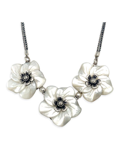 Sterling Silver & Carved Mother-of-Pearl Flower Necklace