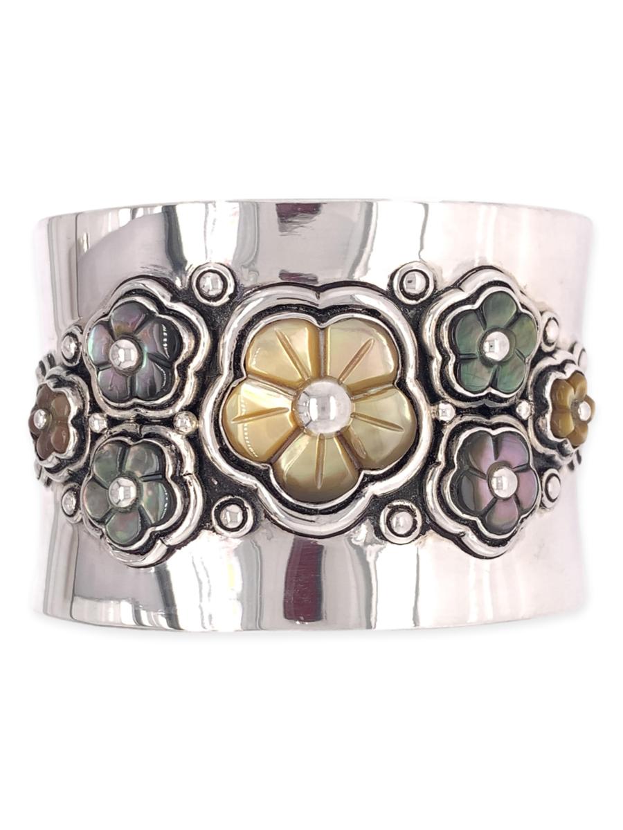 7 Flowers Mother of Pearl Sterling Silver Bracelet Cuff - MULTI - Qinti - The Peruvian Shop